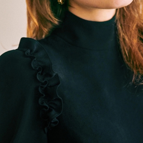 Sezane Jackie High Neck 3/4 Sleeve Blouse - Picture 2 of 4